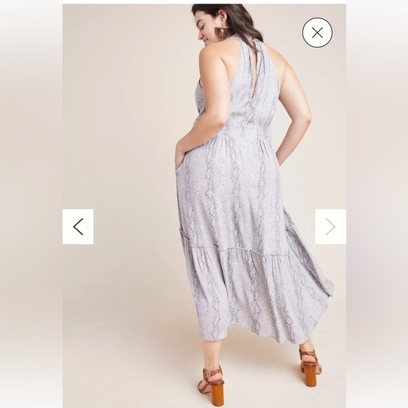 Anthropologie Marfa Dress Halter Gray V neckline Tiered Midi Size 6 - Picture 7 of 16